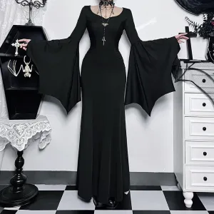 Slim Goth Gothic Long Dress & Expanded Sleeves