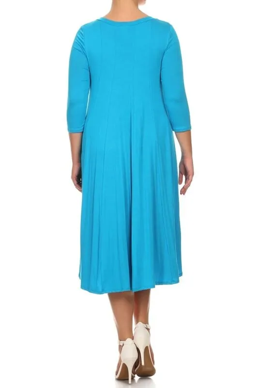 Solid, 3/4 sleeve midi dress