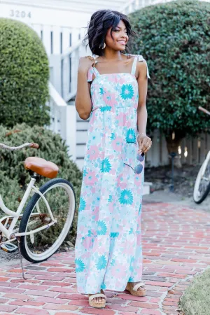 Sunkissed Feeling Teal Floral Maxi Dress FINAL SALE