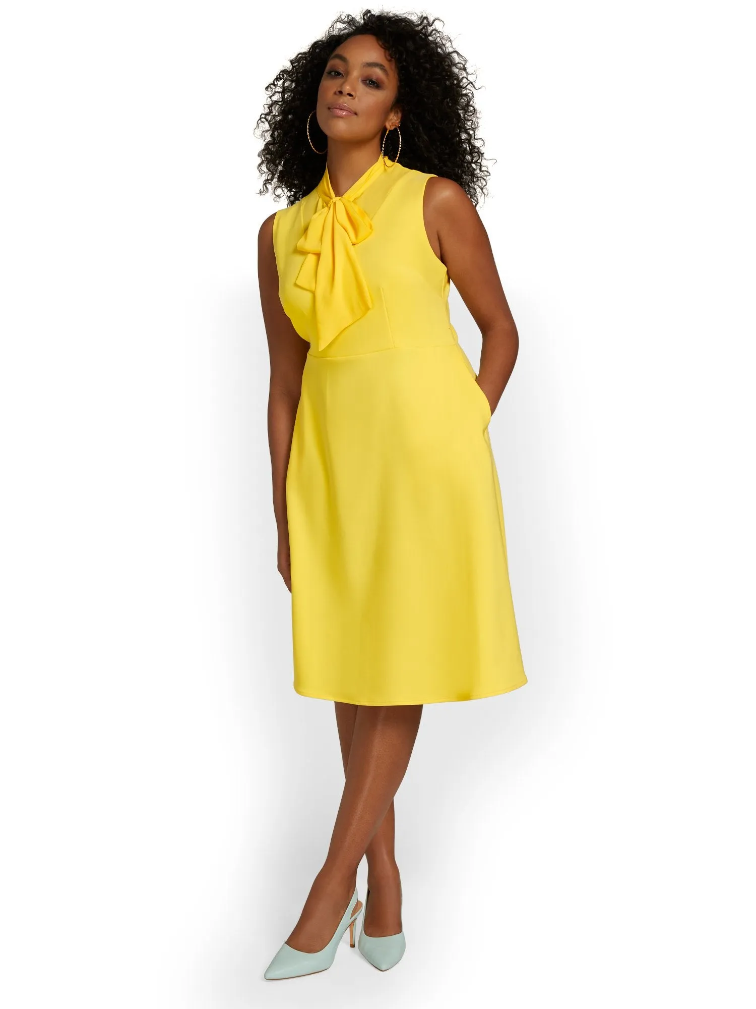 Tie-Neck Flare Dress - Premium Stretch