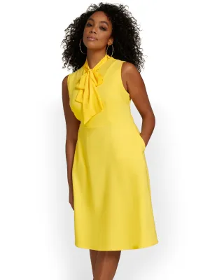 Tie-Neck Flare Dress - Premium Stretch