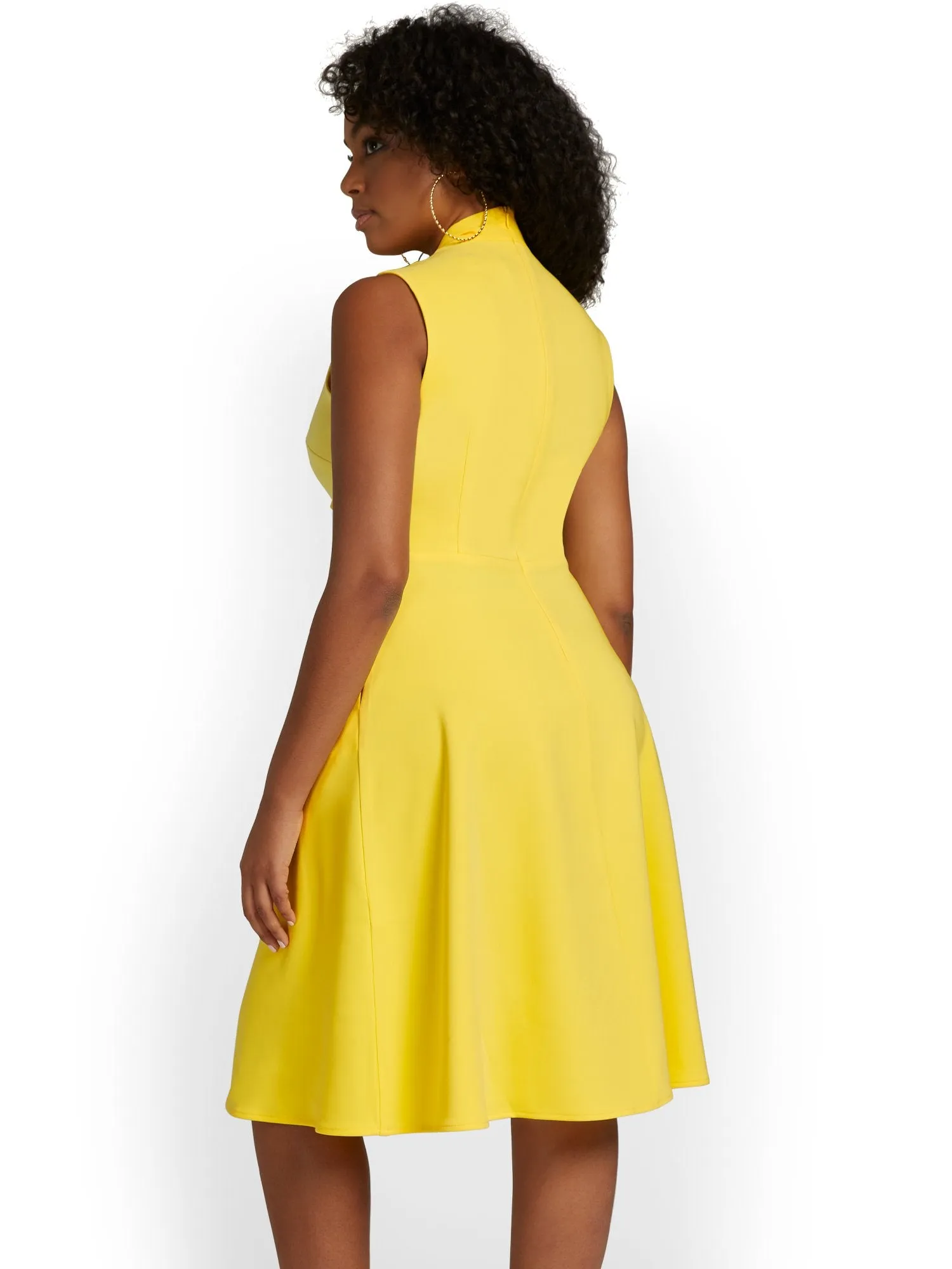 Tie-Neck Flare Dress - Premium Stretch