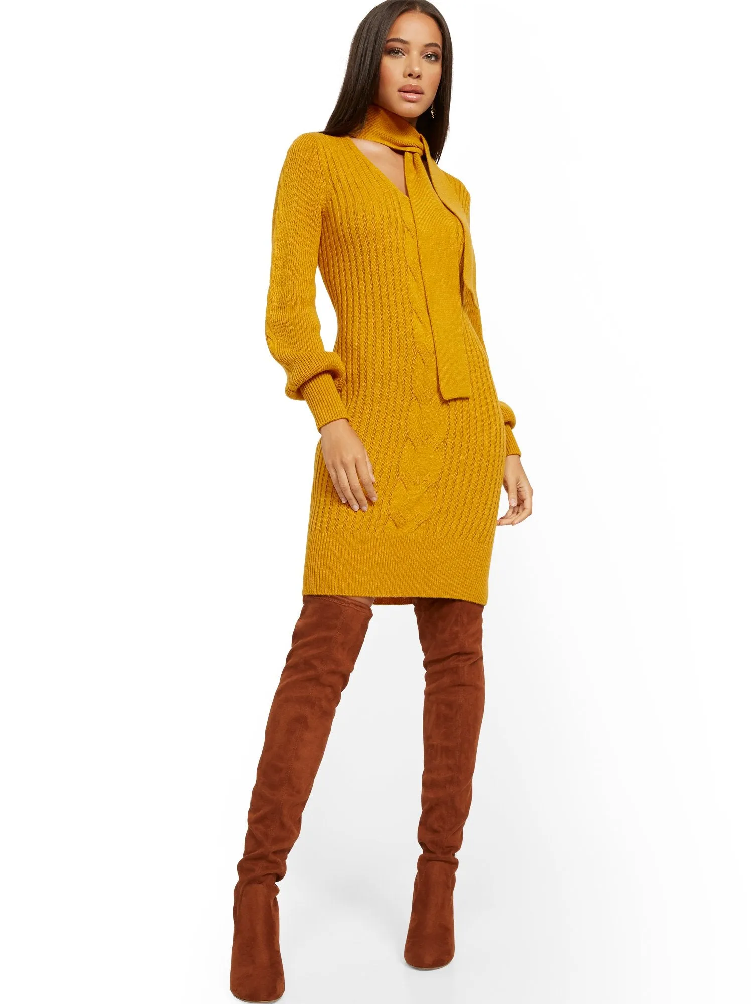 Tie-Neck Sweater Dress