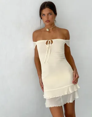 Valory Bardot Mini Dress in Ivory Mesh