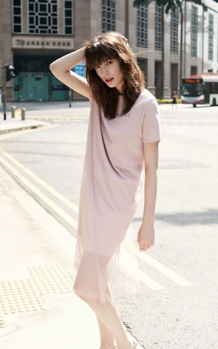 VenusFox Summer Gauze Overlay Knitted Letter Dress