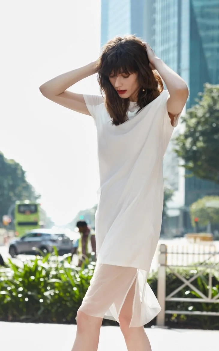 VenusFox Summer Gauze Overlay Knitted Letter Dress