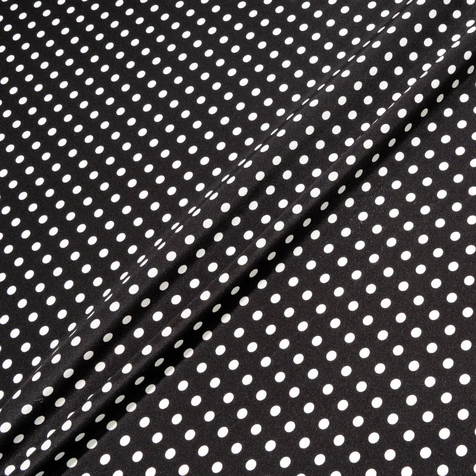 White Geo Spot Printed Black Silk Crêpe de Chine