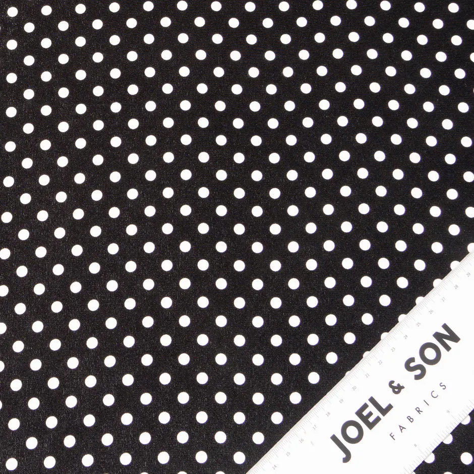 White Geo Spot Printed Black Silk Crêpe de Chine