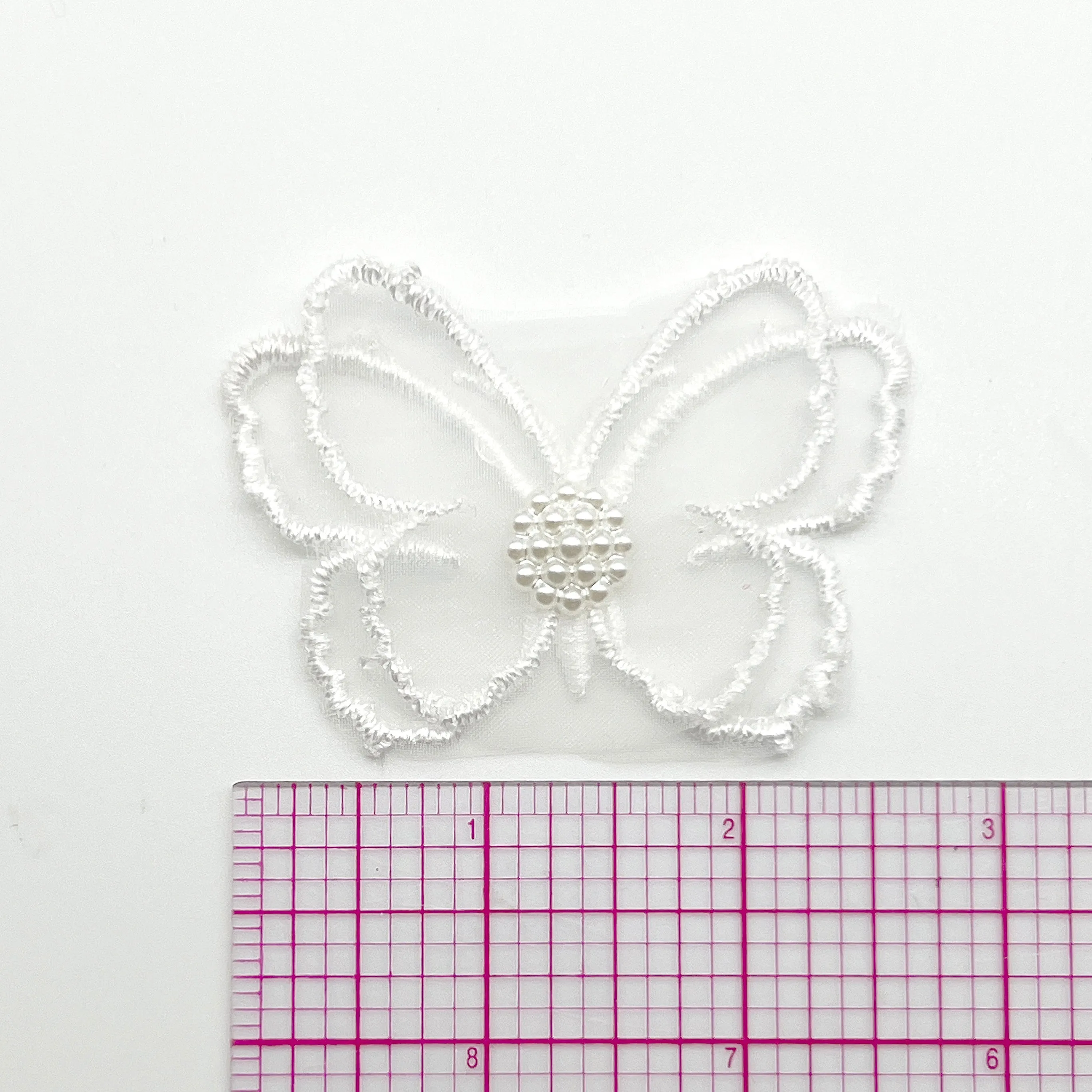 White Layered Butterfly Bow with Pearlesque Bead Cluster Applique- Set of 4