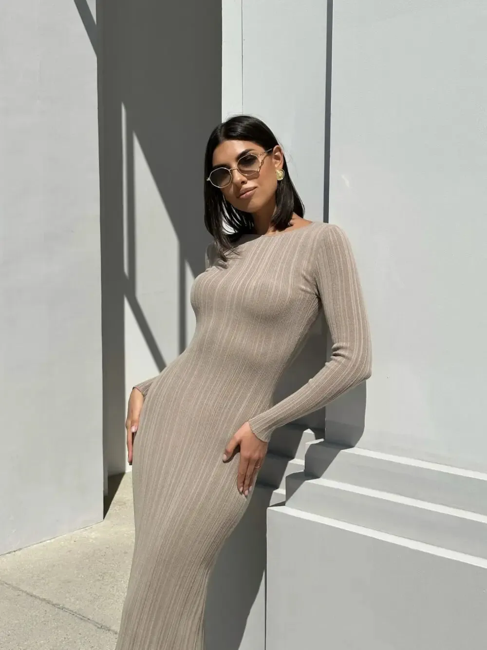 Women Solid Maxi Long Sweater Dress