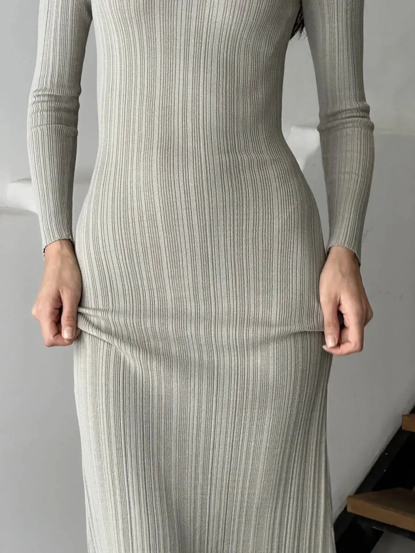 Women Solid Maxi Long Sweater Dress